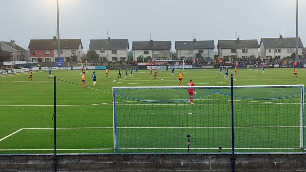 A view from behind the goal in the home end at Links Park.